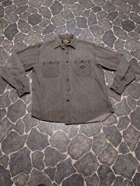 Harley Davidson mens black denim button up shirt Size XL VINTAGE